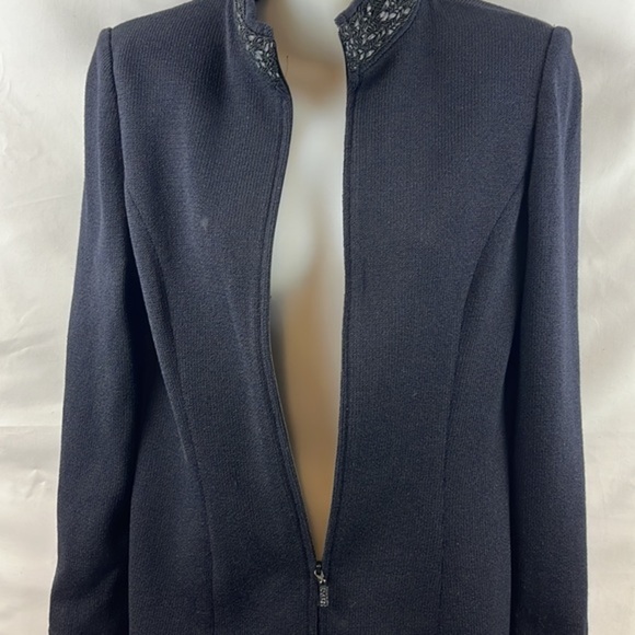 St. John Elegant High Collar Knit Black Cardigan Evening Jacket Size 4 - Picture 11 of 14